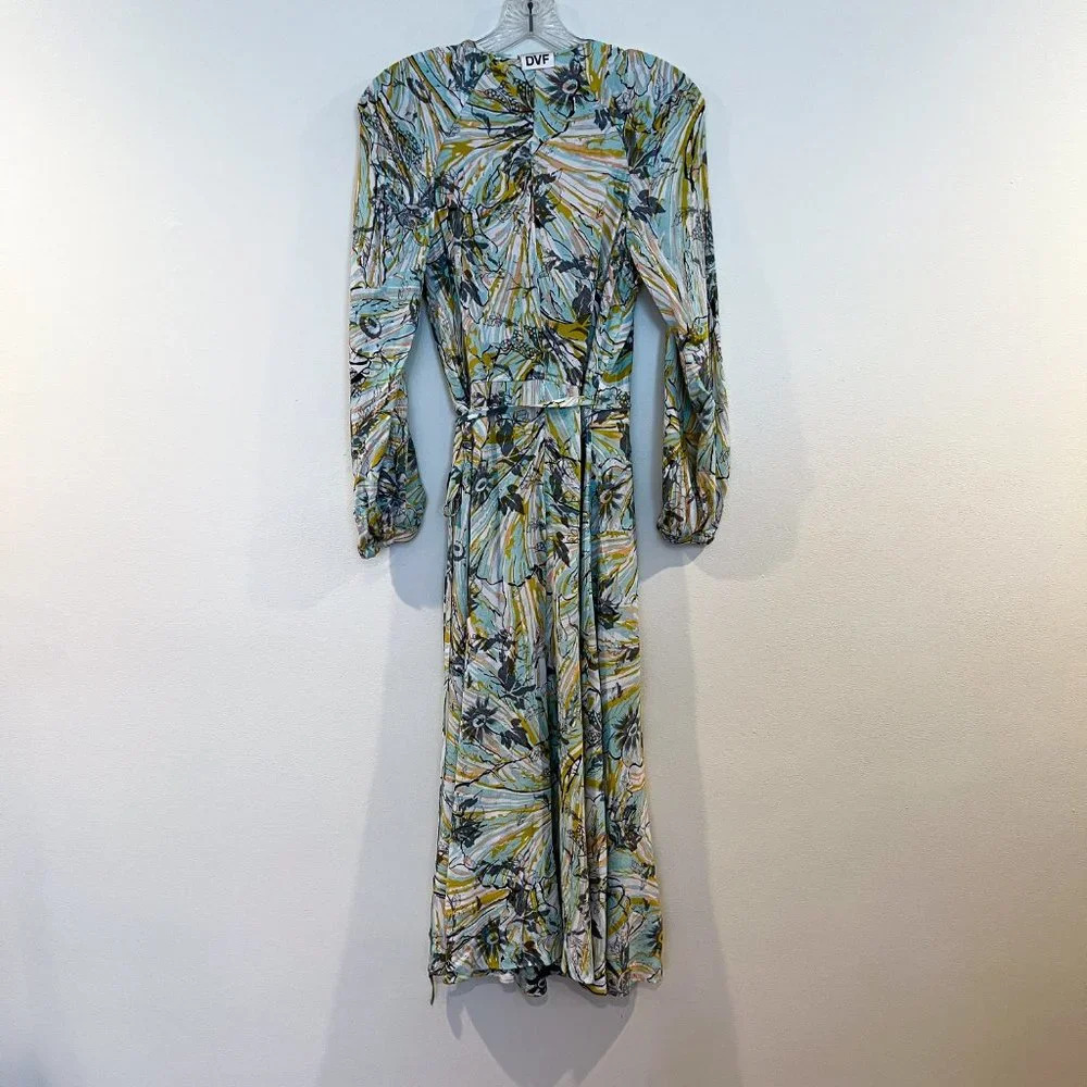 DVF Diane Von Furstenburg Tropical Resortwear Pastel Floral Wrap Maxi Dress XS - Picture 7 of 7